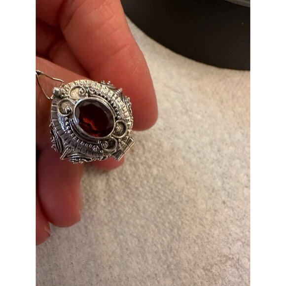 Poison Ring Sterling Silver 925 Garnet Gemstone Intricate Filigree Design Gift - Picture 9 of 16